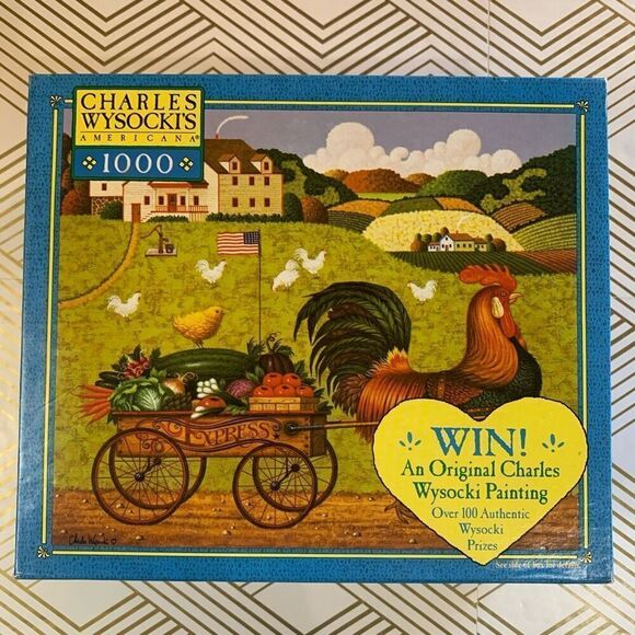 Charles Wysocki Rooster Express Chickens‎ Farm Scene 1000 Piece Puzzle Hasbro - Picture 1 of 4
